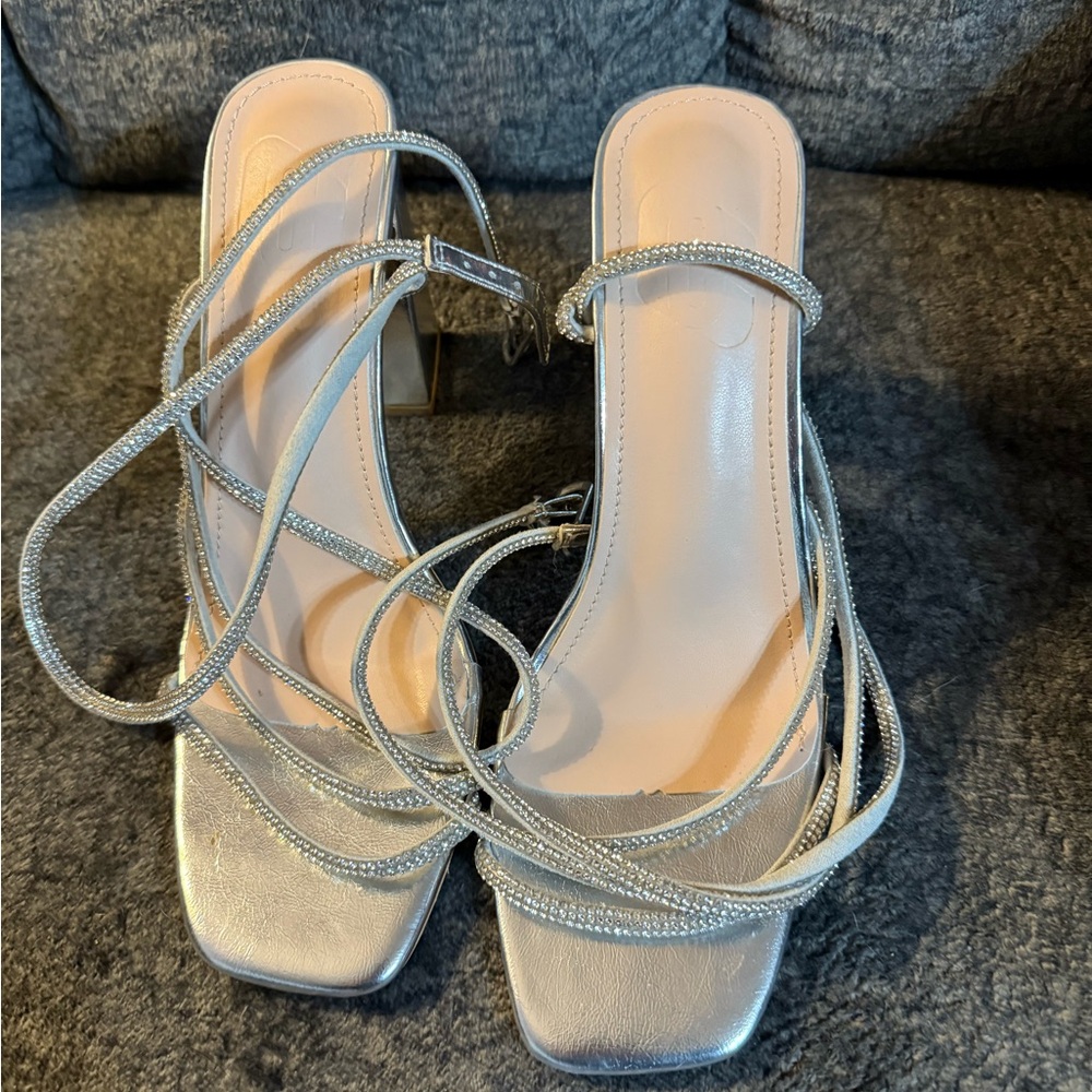 Elegant Silver Strappy Women's Heels